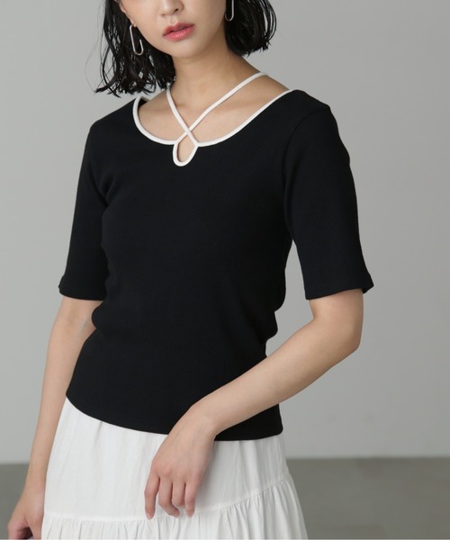 FREE'S MART（フリーズマート）の「◆ホルターネック半袖カットソー（Tシャツ/カットソー・レディース・ホワイト系その他/ブルー/ブラック・FREE）」の5枚目の写真