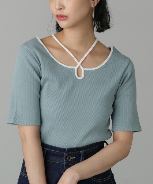 FREE'S MART（フリーズマート）の「◆ホルターネック半袖カットソー（Tシャツ/カットソー・レディース・ホワイト系その他/ブルー/ブラック・FREE）」の12枚目の写真