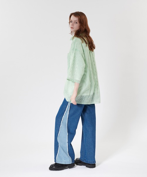 ONCILY(オンシェリー)の「JACQUARD EMBROIDERED SHEER SHIRT / ジャガード刺繍シアーシャツ(シャツ/ブラウス・メンズ・ライトグリーン/オフホワイト・MEDIUM/LARGE)」の17枚目の写真