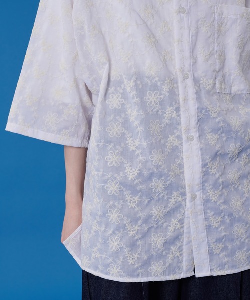 ONCILY(オンシェリー)の「JACQUARD EMBROIDERED SHEER SHIRT / ジャガード刺繍シアーシャツ(シャツ/ブラウス・メンズ・ライトグリーン/オフホワイト・MEDIUM/LARGE)」の18枚目の写真