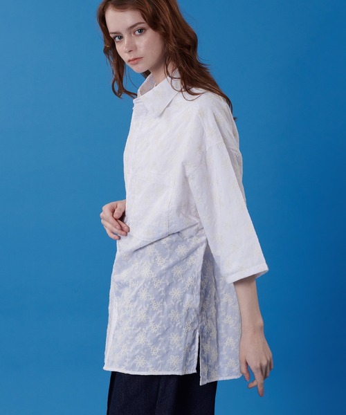 ONCILY(オンシェリー)の「JACQUARD EMBROIDERED SHEER SHIRT / ジャガード刺繍シアーシャツ(シャツ/ブラウス・メンズ・ライトグリーン/オフホワイト・MEDIUM/LARGE)」の9枚目の写真