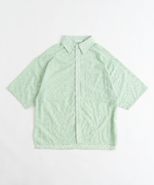ONCILY(オンシェリー)の「JACQUARD EMBROIDERED SHEER SHIRT / ジャガード刺繍シアーシャツ(シャツ/ブラウス・メンズ・ライトグリーン/オフホワイト・MEDIUM/LARGE)」の11枚目の写真