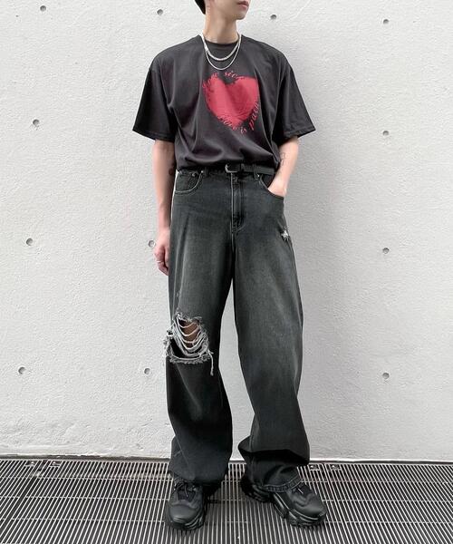 Figments（フィグメンツ）の「HeartビッグTシャツ（Tシャツ/カットソー・レディース・ブラック/スミクロ・FREE）」の15枚目の写真