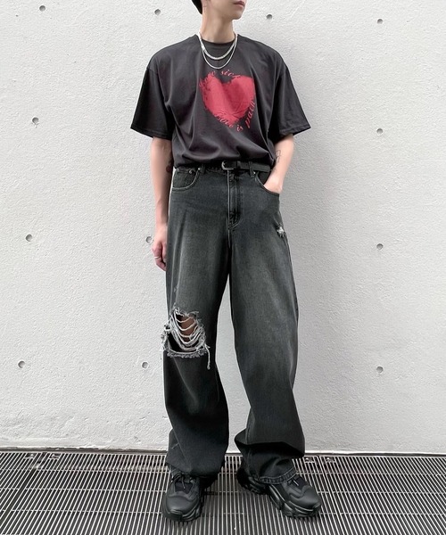Figments（フィグメンツ）の「HeartビッグTシャツ（Tシャツ/カットソー・レディース・ブラック/スミクロ・FREE）」の5枚目の写真