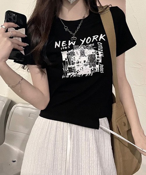 gossip!ロサンゼルス(ゴシップロサンゼルス)の「デザインショート丈 Tシャツ(Tシャツ/カットソー・レディース・ブラック/ホワイト/グレー・L/M)」の8枚目の写真