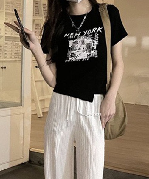 gossip!ロサンゼルス(ゴシップロサンゼルス)の「デザインショート丈 Tシャツ(Tシャツ/カットソー・レディース・ブラック/ホワイト/グレー・L/M)」の19枚目の写真