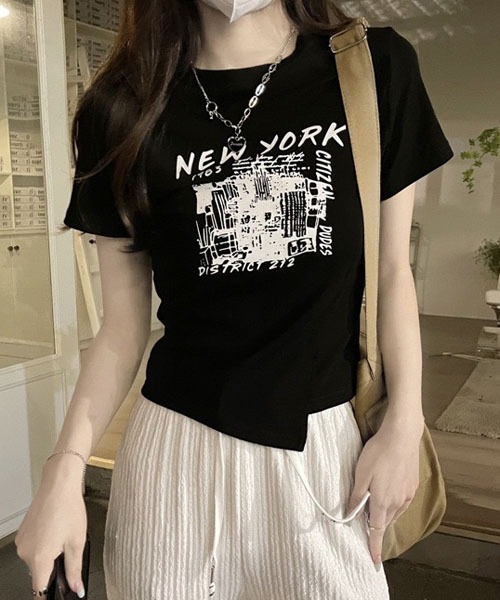 gossip!ロサンゼルス(ゴシップロサンゼルス)の「デザインショート丈 Tシャツ(Tシャツ/カットソー・レディース・ブラック/ホワイト/グレー・L/M)」の5枚目の写真