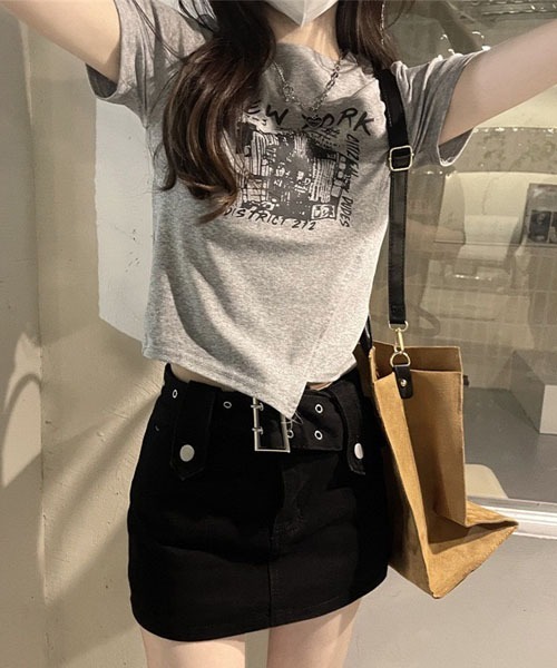gossip!ロサンゼルス(ゴシップロサンゼルス)の「デザインショート丈 Tシャツ(Tシャツ/カットソー・レディース・ブラック/ホワイト/グレー・L/M)」の13枚目の写真