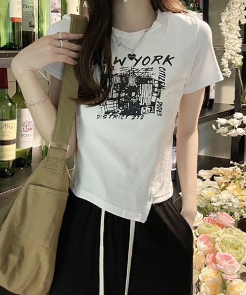 gossip!ロサンゼルス(ゴシップロサンゼルス)の「デザインショート丈 Tシャツ(Tシャツ/カットソー・レディース・ブラック/ホワイト/グレー・L/M)」の4枚目の写真