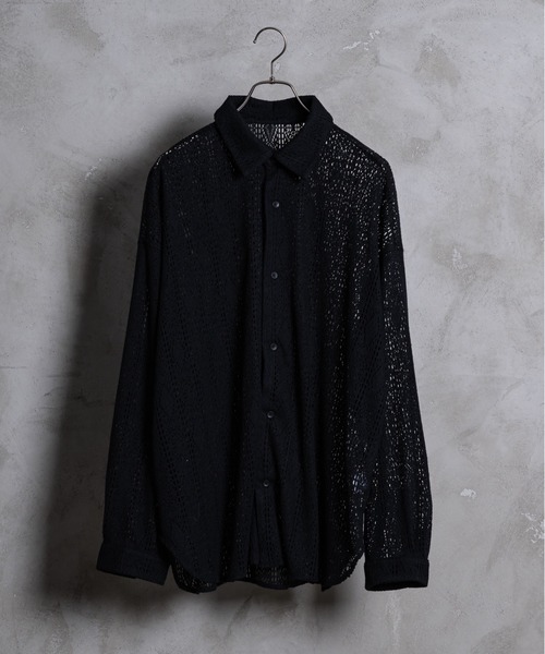 KUUUPY(クーピー)の「Lace Sheer Regular Collar Shirts - レースシアーレギュラーカラーシャツ(シャツ/ブラウス・メンズ・チャコールグレー/ブラック/ブルー・LARGE/MEDIUM/SMALL)」の4枚目の写真