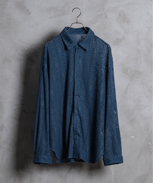 KUUUPY(クーピー)の「Lace Sheer Regular Collar Shirts - レースシアーレギュラーカラーシャツ(シャツ/ブラウス・メンズ・チャコールグレー/ブラック/ブルー・LARGE/MEDIUM/SMALL)」の11枚目の写真