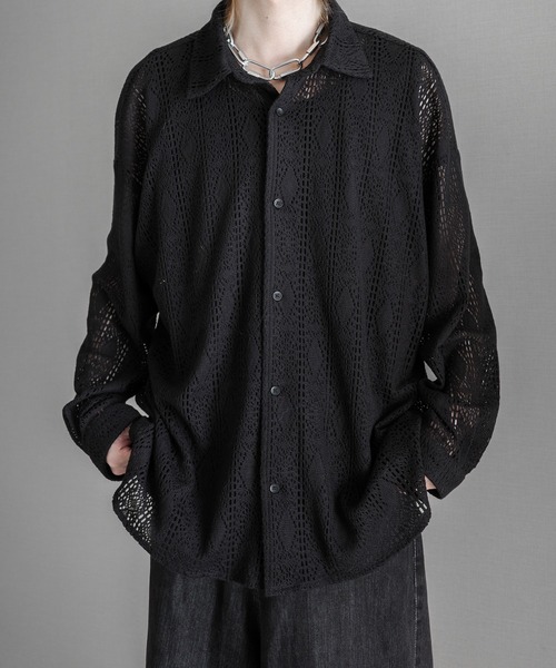 KUUUPY(クーピー)の「Lace Sheer Regular Collar Shirts - レースシアーレギュラーカラーシャツ(シャツ/ブラウス・メンズ・チャコールグレー/ブラック/ブルー・LARGE/MEDIUM/SMALL)」の21枚目の写真