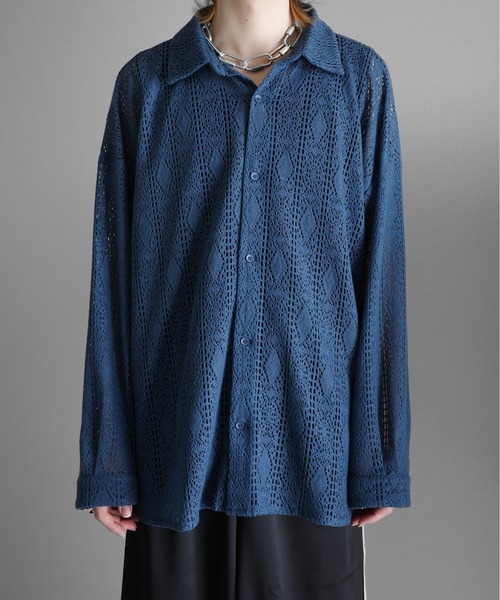 KUUUPY(クーピー)の「Lace Sheer Regular Collar Shirts - レースシアーレギュラーカラーシャツ(シャツ/ブラウス・メンズ・チャコールグレー/ブラック/ブルー・LARGE/MEDIUM/SMALL)」の22枚目の写真