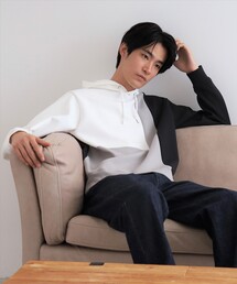 ◆【ハリコシのあるキレイめ素材/ストレッチ/洗える】シルキーダンボール切替パーカ