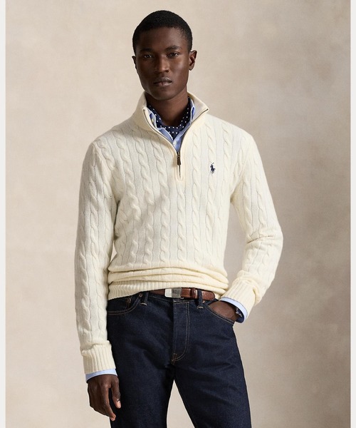 ラルフローレン　カシミヤ　セーター ケーブル ウールカシミヤ ハーフジップ セーター （ニット・セーター