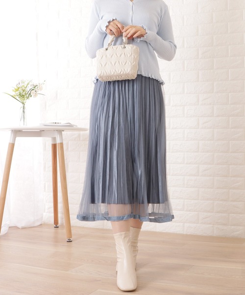 Lace Ladies(レースレディース)の「チュールオンロングプリーツスカート(スカート・レディース・ブルー/アイボリー/ブラウン/ブラック・FREE)」の5枚目の写真