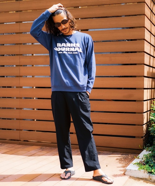 テキストプリント ワイドパンツ ダークブルー テキストプリント入り