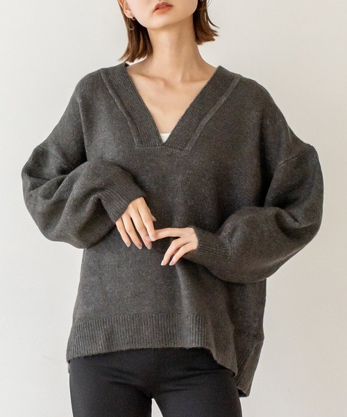 VitaFelice（ヴィータフェリーチェ）の「ディープVネックニットプルオーバー（ニット/セーター・レディース・オートミール/ベージュ/チャコール/ミント/ピンク/ベージュ系・FREE）」の19枚目の写真