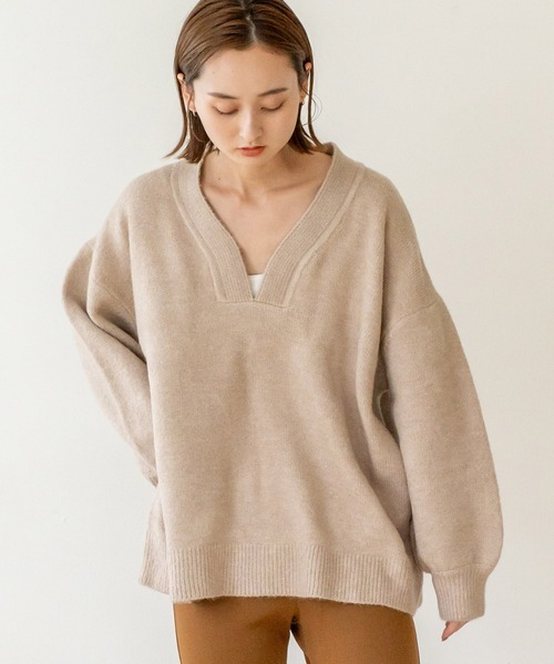 VitaFelice（ヴィータフェリーチェ）の「ディープVネックニットプルオーバー（ニット/セーター・レディース・オートミール/ベージュ/チャコール/ミント/ピンク/ベージュ系・FREE）」の20枚目の写真