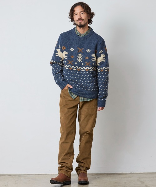 L.L. Bean ネイビー/レッド クルーネックセーター エル・エル・ビーン・クラシック・ラグ・ウール・セーター、クルー