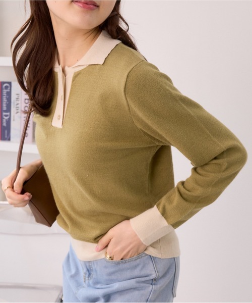 Ada.(エイダ)の「柔らかタッチ ベーシック ニットポロ(ニット/セーター・レディース・アイボリー/ネイビー/グリーン系/ブラック系・FREE)」の3枚目の写真