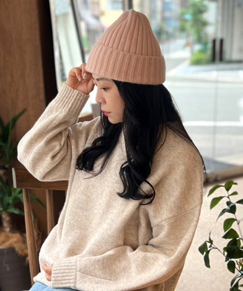 MODE ROBE(モードローブ)の「アンゴラウールニット帽(ニットキャップ/ビーニー・レディース・アイボリー/ピンク/ベージュ/パープル/ホワイト/ライトグレー/ライトブルー/ブラック・FREE)」の19枚目の写真