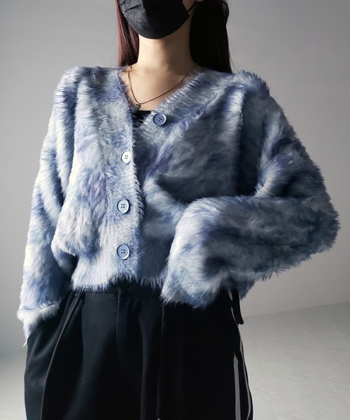 me+em select(ミームセレクト)の「【 2color 】レオパードマーブルシャギーニットカーディガン / reopard marble knit shaggy cardigan(カーディガン/ボレロ・レディース・ピンク/ブルーグレー・FREE)」の1枚目の写真