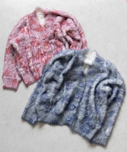 me+em select(ミームセレクト)の「【 2color 】レオパードマーブルシャギーニットカーディガン / reopard marble knit shaggy cardigan(カーディガン/ボレロ・レディース・ピンク/ブルーグレー・FREE)」の3枚目の写真