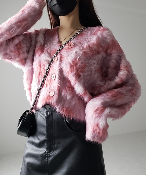 me+em select(ミームセレクト)の「【 2color 】レオパードマーブルシャギーニットカーディガン / reopard marble knit shaggy cardigan(カーディガン/ボレロ・レディース・ピンク/ブルーグレー・FREE)」の10枚目の写真