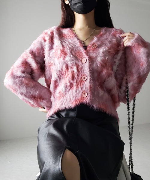 me+em select(ミームセレクト)の「【 2color 】レオパードマーブルシャギーニットカーディガン / reopard marble knit shaggy cardigan(カーディガン/ボレロ・レディース・ピンク/ブルーグレー・FREE)」の11枚目の写真