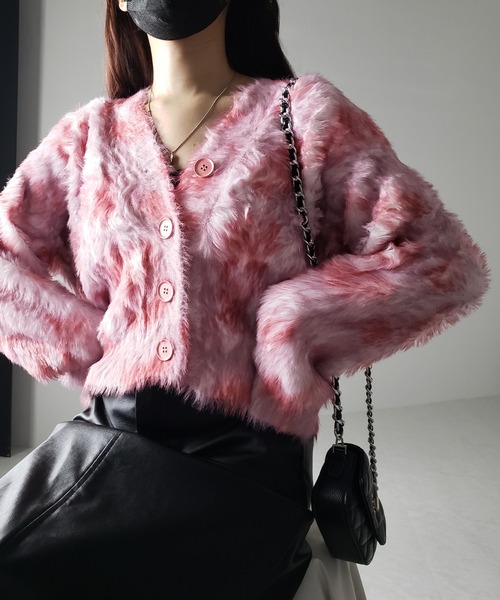 me+em select(ミームセレクト)の「【 2color 】レオパードマーブルシャギーニットカーディガン / reopard marble knit shaggy cardigan(カーディガン/ボレロ・レディース・ピンク/ブルーグレー・FREE)」の5枚目の写真