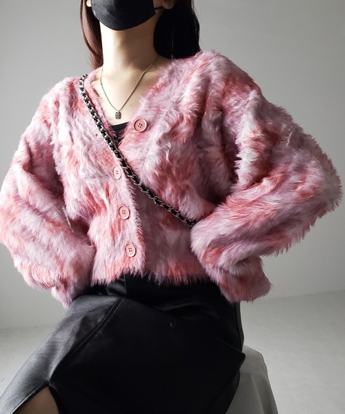 me+em select(ミームセレクト)の「【 2color 】レオパードマーブルシャギーニットカーディガン / reopard marble knit shaggy cardigan(カーディガン/ボレロ・レディース・ピンク/ブルーグレー・FREE)」の7枚目の写真