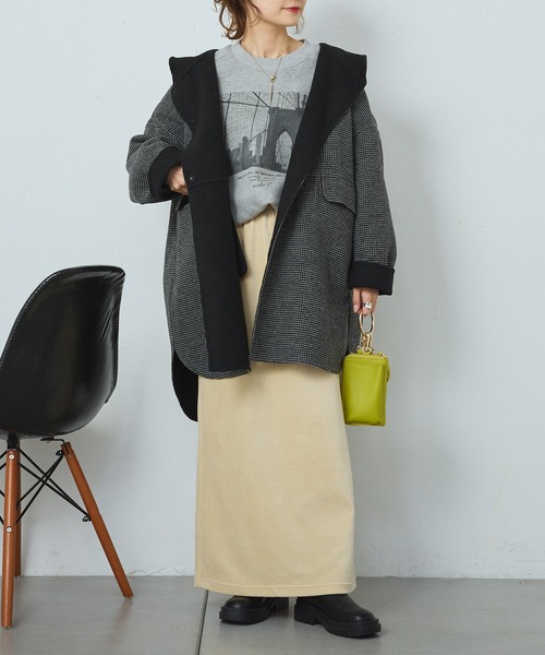 PUAL CE CIN（ピュアルセシン）の「ウール混リバーフードコート（その他アウター・レディース・チェック/モカ/チャコールグレー・FREE）」の19枚目の写真