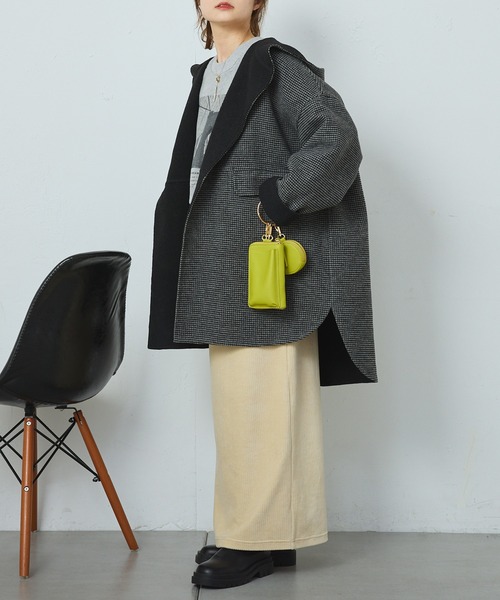 PUAL CE CIN（ピュアルセシン）の「ウール混リバーフードコート（その他アウター・レディース・チェック/モカ/チャコールグレー・FREE）」の14枚目の写真