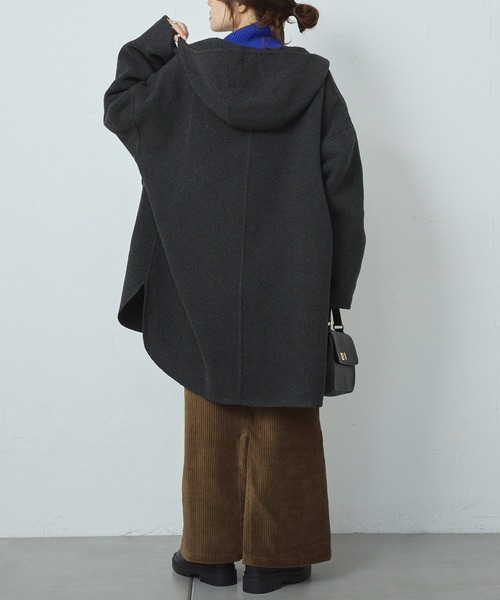 PUAL CE CIN（ピュアルセシン）の「ウール混リバーフードコート（その他アウター・レディース・チェック/モカ/チャコールグレー・FREE）」の10枚目の写真