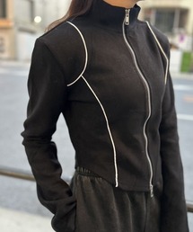 ipugo/イプゴ ライン起毛ジップアップトップス スウェット トレーナー