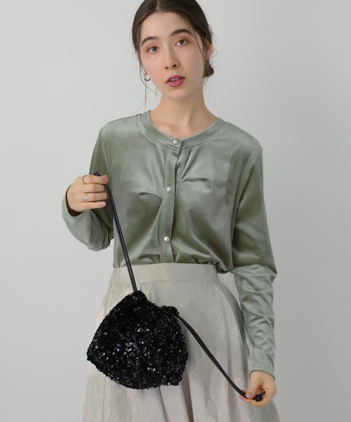 saloon（サルーン）の「SALOON(サルーン)/【AMBELLITE】 2WAYベロアプルオーバー（カーディガン/ボレロ・レディース・ライトグリーン/ブラック・FREE）」の3枚目の写真