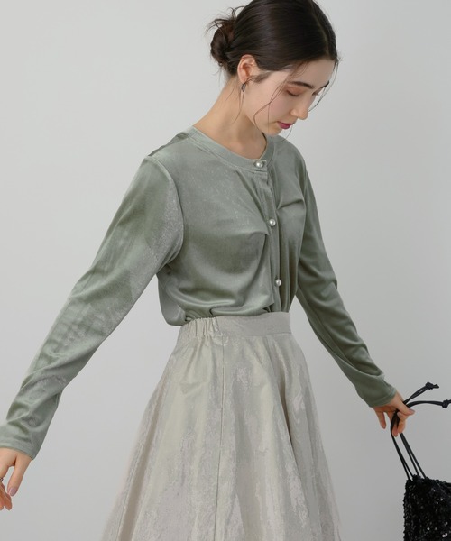 saloon（サルーン）の「SALOON(サルーン)/【AMBELLITE】 2WAYベロアプルオーバー（カーディガン/ボレロ・レディース・ライトグリーン/ブラック・FREE）」の5枚目の写真