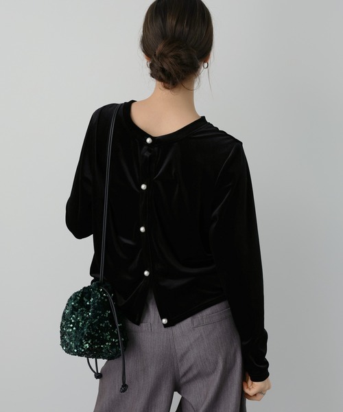 saloon（サルーン）の「SALOON(サルーン)/【AMBELLITE】 2WAYベロアプルオーバー（カーディガン/ボレロ・レディース・ライトグリーン/ブラック・FREE）」の7枚目の写真