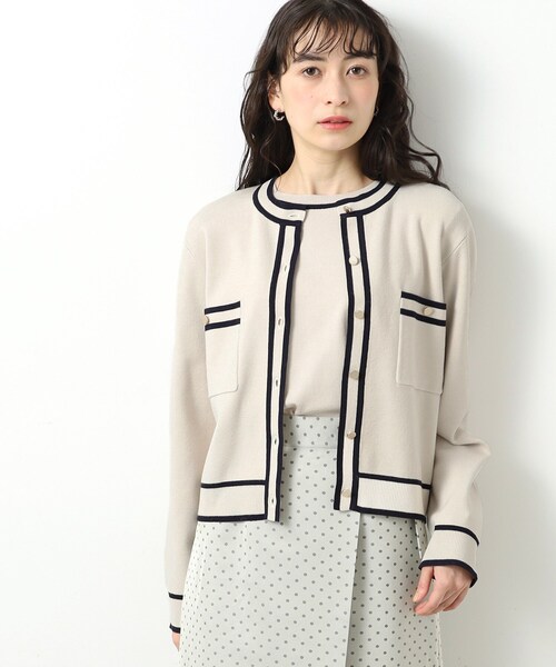 OPAQUE.CLIP(オペークドットクリップ)の「◆アンサンブル対応 配色ラインニットカーディガン【洗濯機洗い可】(カーディガン/ボレロ・レディース・ネイビー/オフホワイト/ベビーピンク・36/38/40/42)」の6枚目の写真