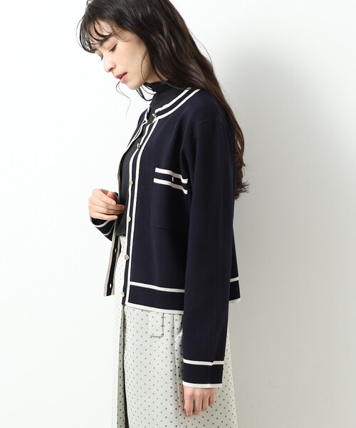 OPAQUE.CLIP(オペークドットクリップ)の「◆アンサンブル対応 配色ラインニットカーディガン【洗濯機洗い可】(カーディガン/ボレロ・レディース・ネイビー/オフホワイト/ベビーピンク・36/38/40/42)」の12枚目の写真