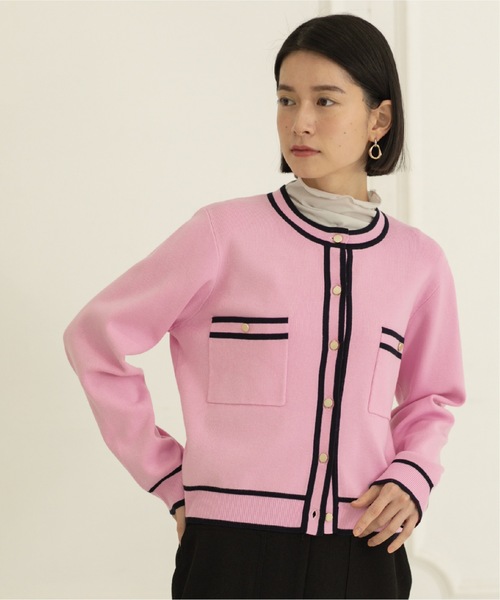 OPAQUE.CLIP(オペークドットクリップ)の「◆アンサンブル対応 配色ラインニットカーディガン【洗濯機洗い可】(カーディガン/ボレロ・レディース・ネイビー/オフホワイト/ベビーピンク・36/38/40/42)」の3枚目の写真