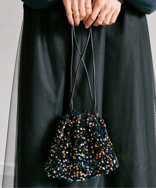Thevon（ゼボン）の「スパンコール巾着バッグ（トートバッグ・レディース・グレー/ブルー/ブラック/ブラウン・FREE）」の13枚目の写真