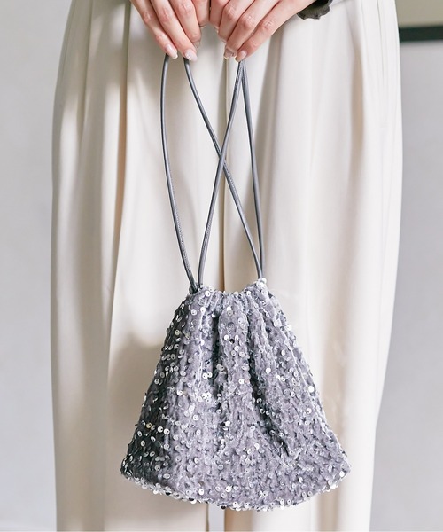 Thevon（ゼボン）の「スパンコール巾着バッグ（トートバッグ・レディース・グレー/ブルー/ブラック/ブラウン・FREE）」の16枚目の写真