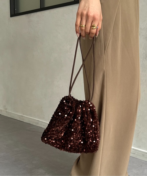 Thevon（ゼボン）の「スパンコール巾着バッグ（トートバッグ・レディース・グレー/ブルー/ブラック/ブラウン・FREE）」の17枚目の写真