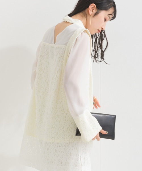terrace(テラス)の「【セットアップ 】 レースデコルテシアーチュニックブラウス+レースイージーパンツ(セットアップ・レディース・オフホワイト/ブラック/カーキ・MEDIUM)」の7枚目の写真