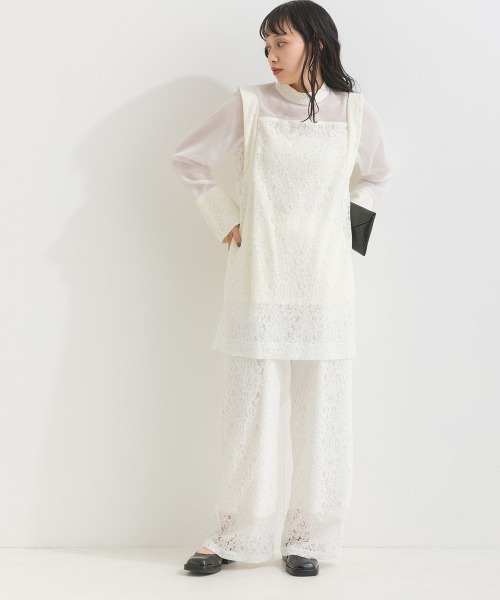 terrace(テラス)の「【セットアップ 】 レースデコルテシアーチュニックブラウス+レースイージーパンツ(セットアップ・レディース・オフホワイト/ブラック/カーキ・MEDIUM)」の8枚目の写真