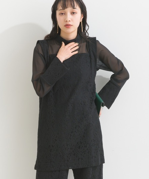 terrace(テラス)の「【セットアップ 】 レースデコルテシアーチュニックブラウス+レースイージーパンツ(セットアップ・レディース・オフホワイト/ブラック/カーキ・MEDIUM)」の9枚目の写真