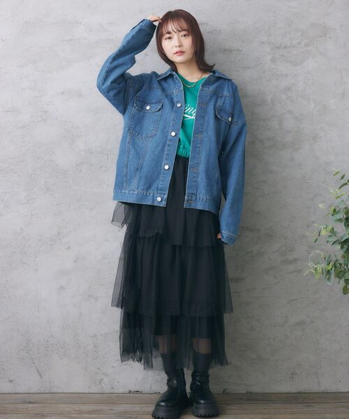 RETRO GIRL（レトロガール）の「BベルトBIGGジャン（デニムジャケット・レディース・ブラック/ブルー/イエロー・FREE）」の19枚目の写真