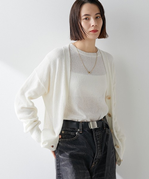 24SS 美品 Whim Gazette ペーパーヤーンカーディガン 定価2万 ウィムガゼット Whim Gazette ペーパーヤーンカーディガン